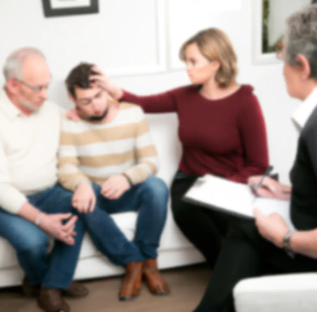 Deux parents d'un homme le soutenant pandent une discussion avec un homme